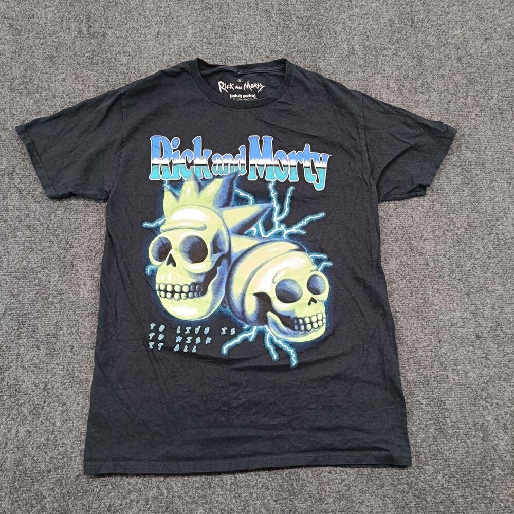 Rick and Morty T Shirt Men's Small Black Skulls Graphic Crew Neck Pullover Tee